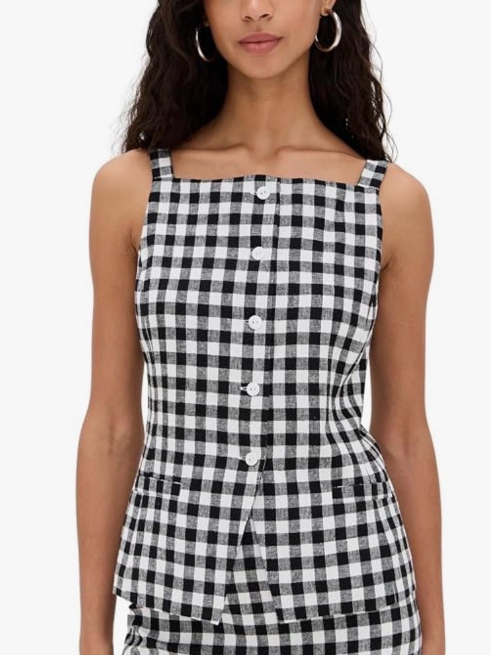 NWT WAYF Gingham Linen Blend Button-Up Vest